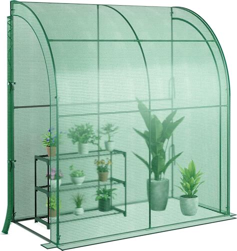 SAFSTAR Greenhouse, 7' x 3.5' x 7' Mini Lean-to Walk-in with 3-Tier ...
