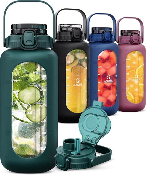 Amazon.com: AQUAFIT Glass Water Bottle 64 Oz with Time Marker - 2in1 ...