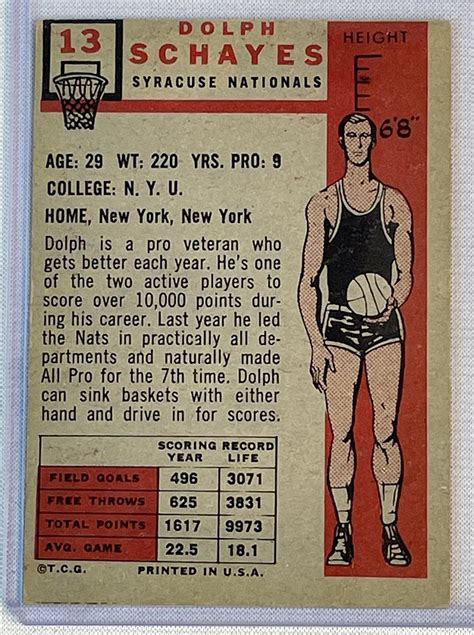Lot - 1957 Topps #13 Dolph Schayes Syracuse Nationals Rookie Basketball ...