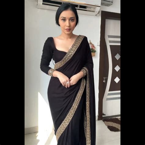 Ready to wear Velvet saree embellished with Sequin border, Stitched Bl ...