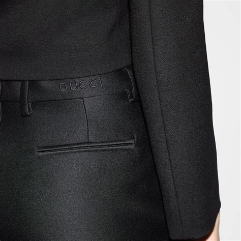 Pantalón de gabardina seda y lana con bordado en negro | GUCCI® ES