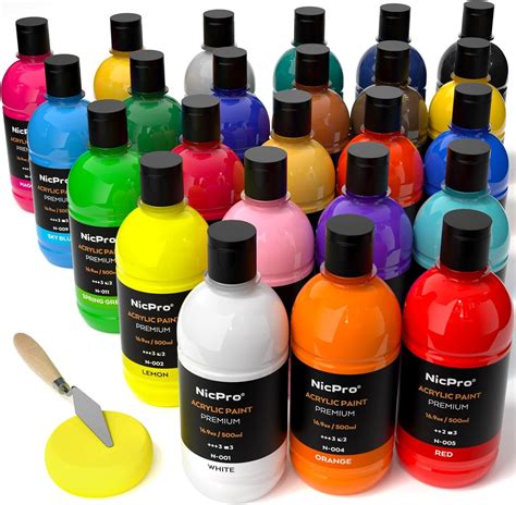 Amazon.com: Nicpro 24 Colors Large Bulk Acrylic Paint Set (16.9 oz,500 ...
