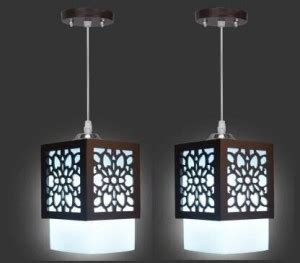 Gojeeva Wooden Hanging Without Bulb (pack of 2) Pendants Ceiling Lamp ...