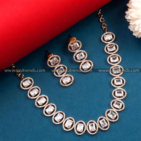 Rose Gold Plated American Diamond Jewellery Set for Parties ...