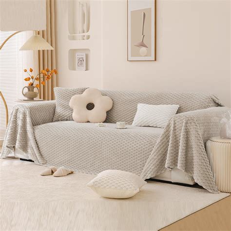 Sand Brown Colour Premium Rabbit Plush Sofa Throw Blanket | HOKIPO ...