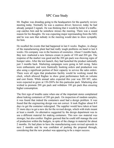 SPC Case Study - Raghav was dreading going to the headquarters for the ...