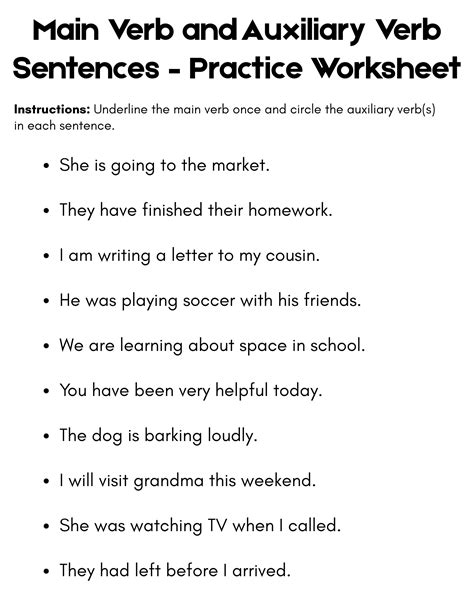 Main Verb and Auxiliary Verb Sentences – Practice Worksheet | Teaching ...