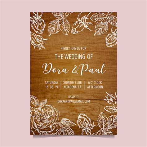Wedding invitation with wooden background | Free Vector