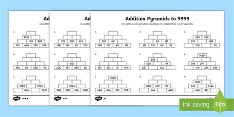 Addition Pyramids to 9999 Differentiated Worksheets - Twinkl