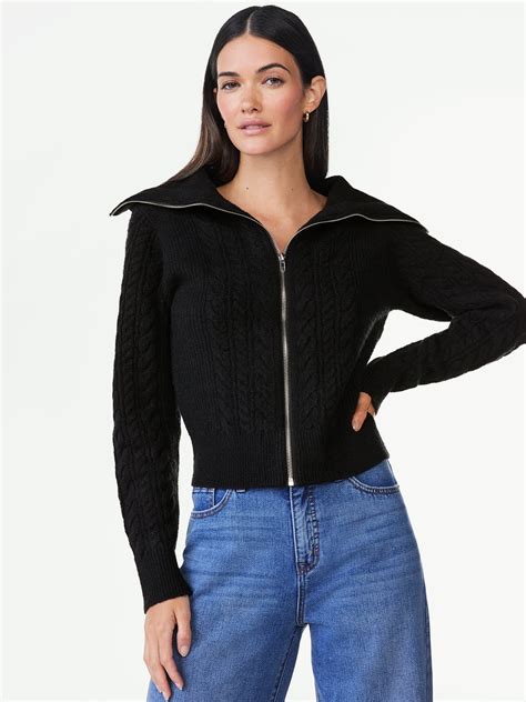 Scoop Women's Long Sleeve Zip Cable Knit Cardigan Sweater, Sizes XS-XXL ...