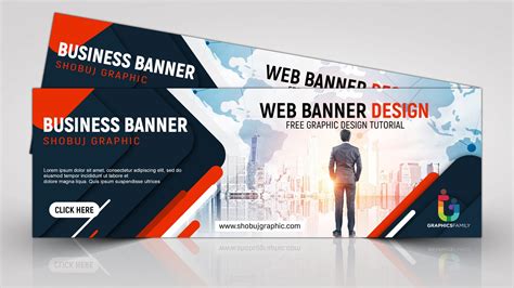 Business Web Banner In Flat Style Free PSD – GraphicsFamily