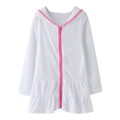 AJIWYH Girls Swim Coverups Terry Swimsuit Cover-Up Hooded Zip-Up Beach ...