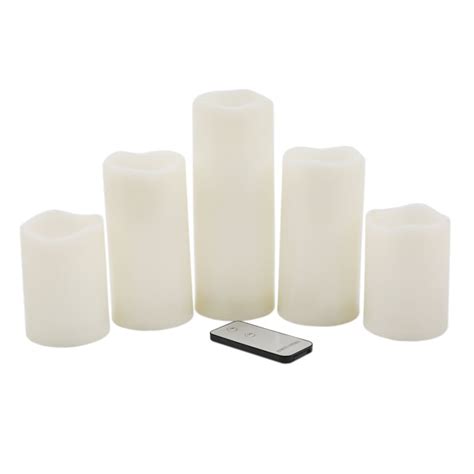 5-Piece Outdoor Ivory LED Pillar Candle Set