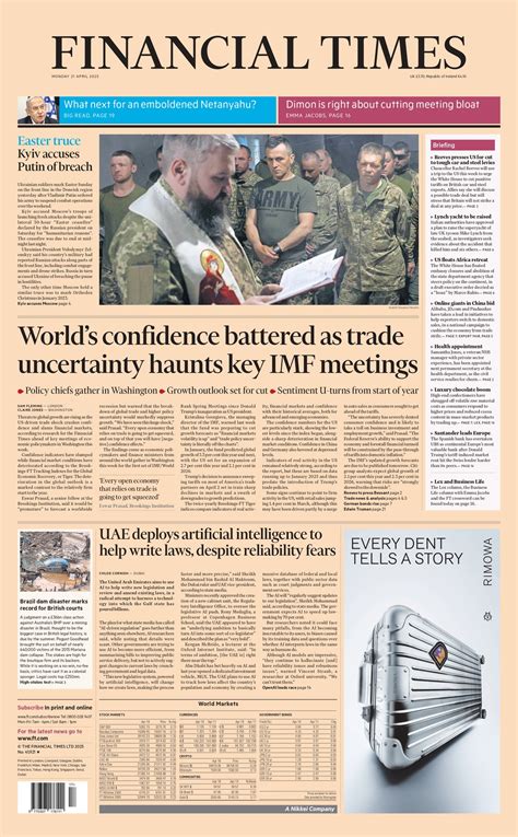 Financial Times Front Page 21st of April 2025 - Tomorrow's Papers Today!