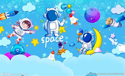 蓝色卡通风航空航天宇航员遨游太空背景背景图片素材免费下载_熊猫办公