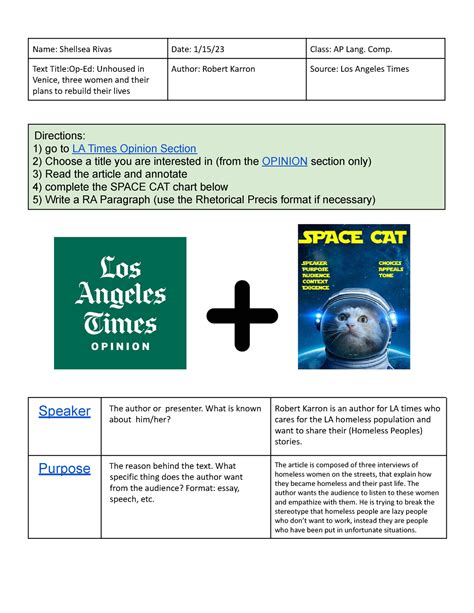 Shellsea Rivas - LA Times Spacecat Analysis - Name: Shellsea Rivas Date ...