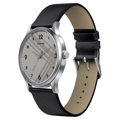 Buy Online Sonata Smart Plaid Quartz Analog White Dial Leather Strap ...