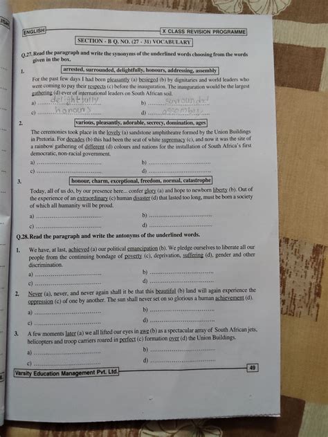 Q.27 Read the paragraph and write the synonyms of the underlined words ch..