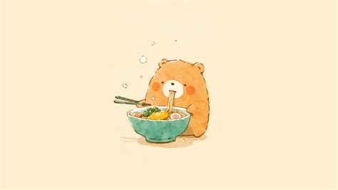 Wallpaper Bear Chibi Eating Ramen Anime Art - wallpaper.disnakerja.id