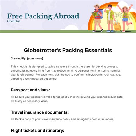 Free Packing Abroad Checklist Template to Edit Online