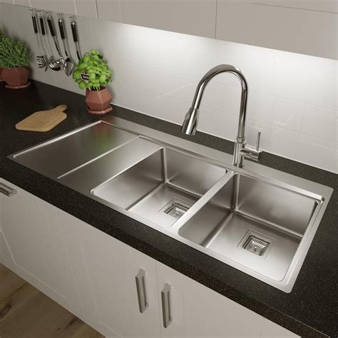 Sauber Inset Double Bowl Stainless Steel Kitchen Sink, Left | Stainless ...