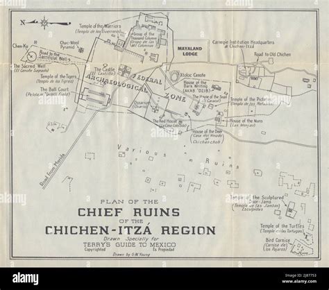 CHICHEN-ITZA. Plan of the Mayan ruins. Mexico 1938 old vintage map ...