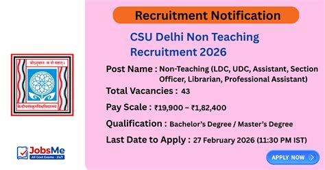CSU Delhi Non Teaching Recruitment 2026 – Apply Online for 43 LDC ...