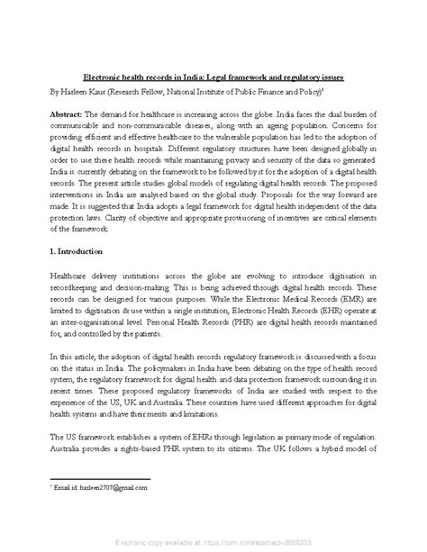 EHR Regulation in India: Legal Framework & Global Comparisons (SSRN ...