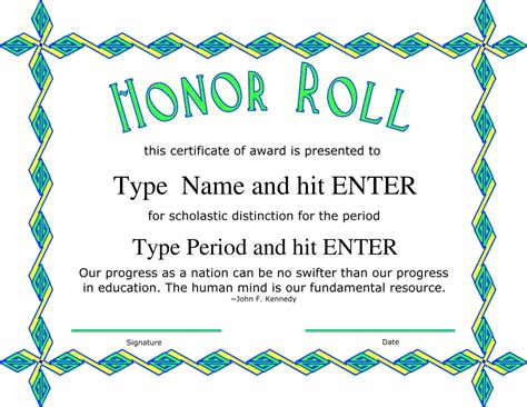 Free Printable Honor Roll Certificate Templates [Word, Excel, PDF] Sample