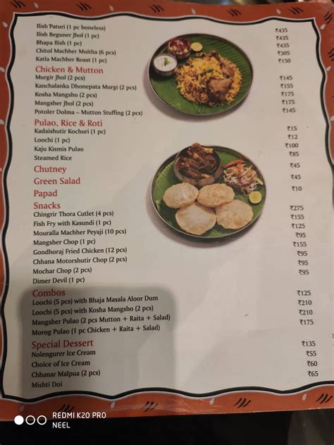Menu at 6 Ballygunge Place Thali, Kolkata, 11/16