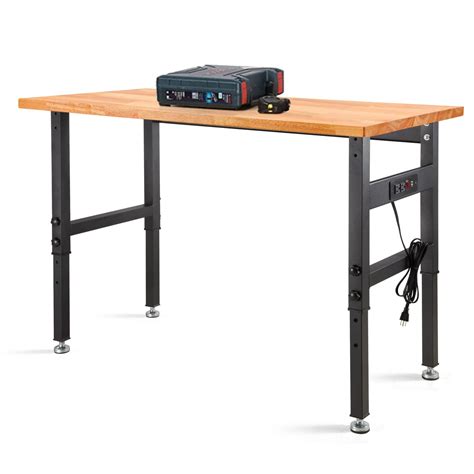 Buy Work Bench, Height Adjustable Workbench Heavy Duty Oak Wood Desktop ...