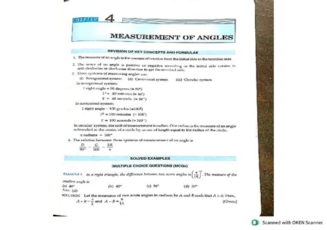 CHAPTER 4 MEASUREMENT OF ANGLES: KEY CONCEPTS & FORMULAE MCQs - Studocu