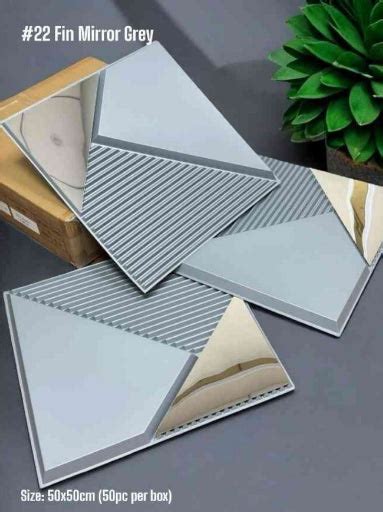 #22 Fin Grey 3D PVC Wall and Ceiling Panels With Mirror – Doon Interior