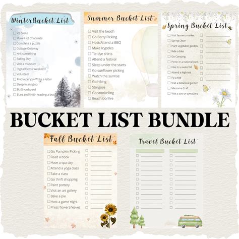 Printable Bucket List Bundle Summer Bucket List Winter Bucket List ...