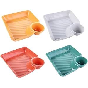 Buy Swilak Plastic Dumpling Plate with Sauce Compartment, Square ...