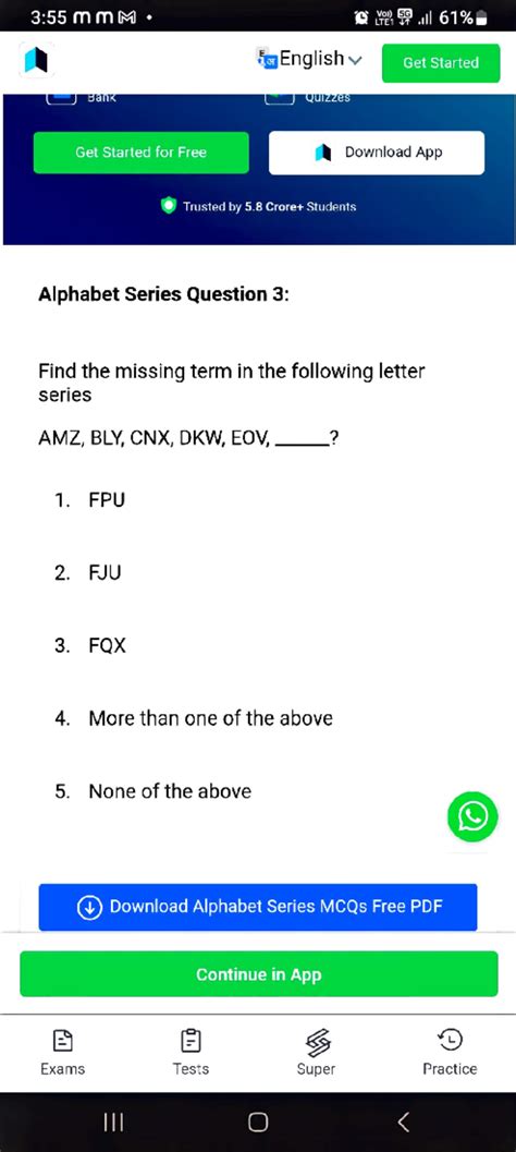 Alphabet and coding decoding - 3:55 Vo)) 5G LTE1 VT .Il E English Get ...