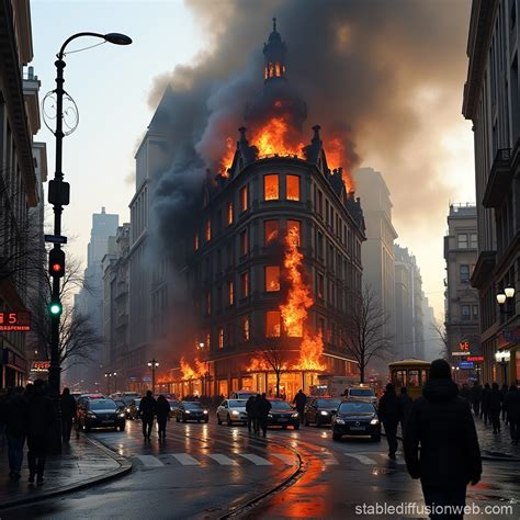 Cityscape with Building on Fire | Stable Diffusion Online
