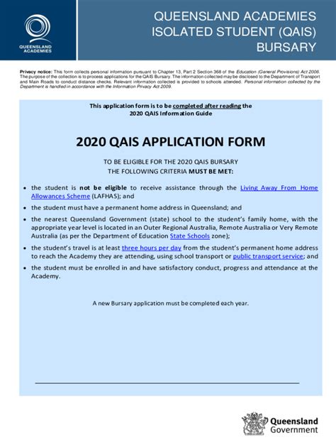 Fillable Online Queensland Academies Isolated Student Bursary ...