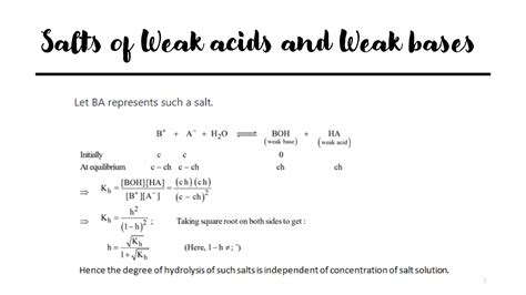 pH of a salt of a Weak acid and Weak base: Derivation | PDF