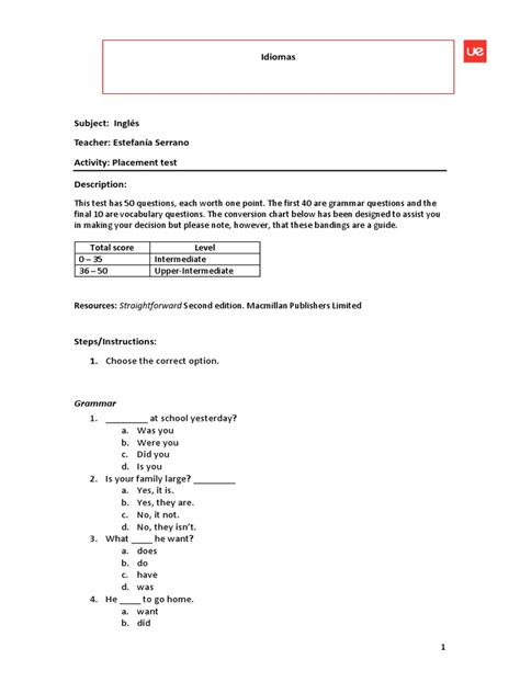 Image result for Example of Placement Test