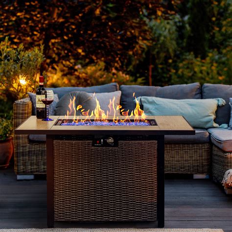 Latitude Run® Staghorn 42" Rattan Fire Pit Table, 50,000 BTU outdoor ...