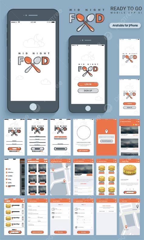 User Interface Kit For Mobile Apps For Late Night Food Ordering Vector ...
