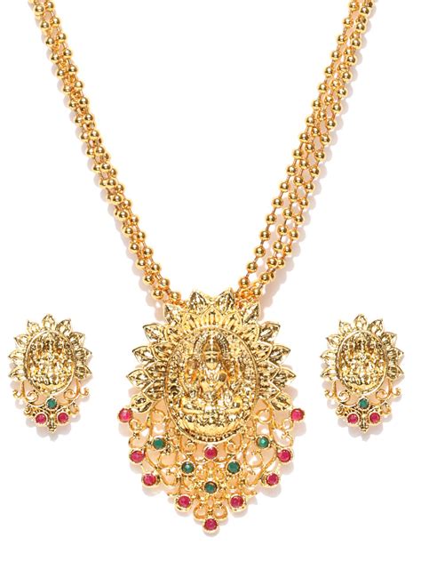 Zaveri Pearls Gold-Toned Goddess Lakshmi Textured Stone-Studded ...