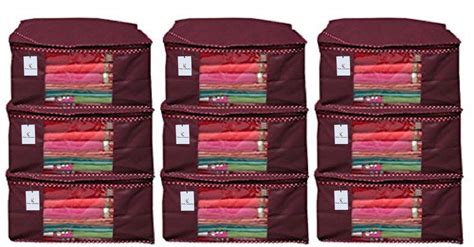 Kuber Industries 9 Pieces Non Woven Saree Cover Set, Maroon (90 GSM ...