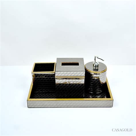 Leather Bathroom Set - Metallic