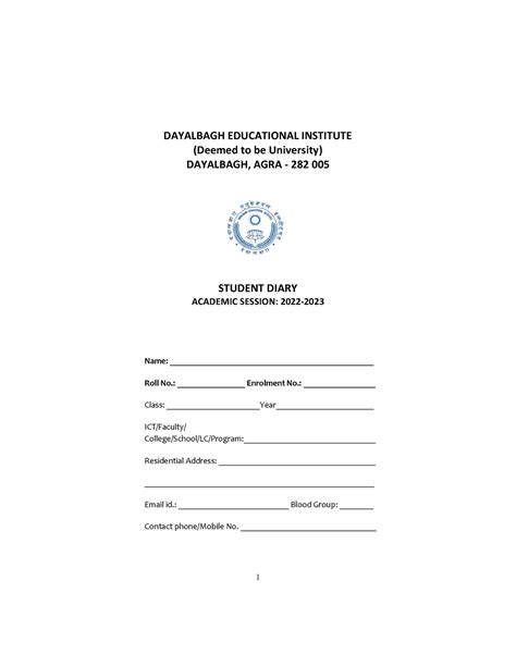 Final Student Diary 2022-23 - DAYALBAGH EDUCATIONAL INSTITUTE (Deemed ...