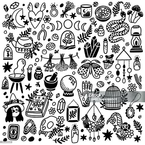 Witch And Witchcraft Doodles Clip Art Illustrations Collection Stock ...