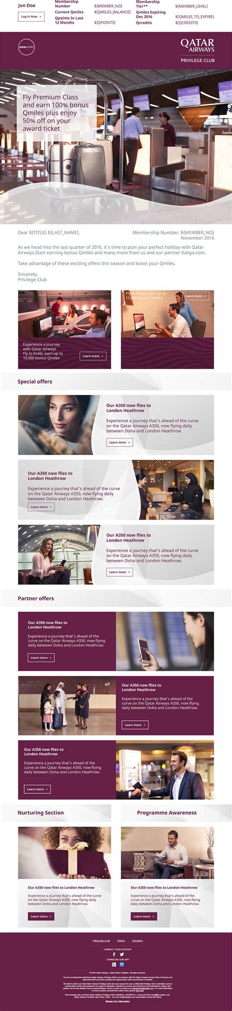 emailers & newsletters development for Qatar Airways