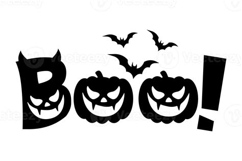 Boo. Halloween boo, flat words with pumpkin and bats 23529176 PNG