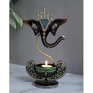 Buy RHEA STORE - Iron Lord Ganesha Tea Light Candle Holder, Handcrafted ...